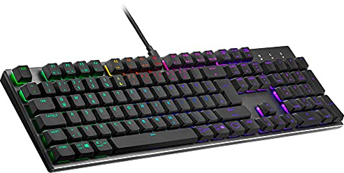 Cooler Master SK652 Mechanische Tastatur (Full-Size) – Mit flachen, schwebenden Tasten, RGB-Beleuchtung, kabelgebundener USB-Typ-A-Anschluss, PC- und MacOS-kompatibel – DE-Layout, Rote Schalter