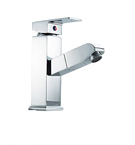 Ksunun Miscelatore Monocomando per Lavabo con Doccetta Estraibile, Ottone Rubinetto Bagno Lavabo Acqua Fredda e Calda Miscelatore Monocomando per Bidet,Chrome Plated