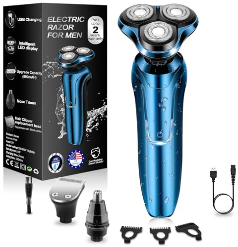 Electric Razor for Men, Men's Rotary Shavers, Waterproof,Wet and Dry Rechargeable Electric Shaver for Men's Faces with a Cordless and Floating Head, Portable Travel Razor,an Ideal Gift for Men