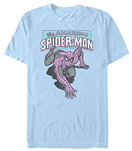 Marvel Comics Retro Classic Amazing Spidey Young Men's Short Sleeve Tee Shirt, Light Blue, S