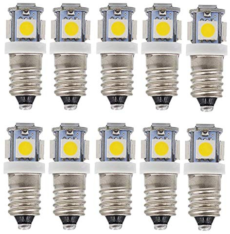 GutReise E10 AC LED Glühbirnen,10 Stück 6V Warmweiß 5LED Lampen,E10 Miniatur Schraube 0,5Watt 50Lm (AC6V, Warmweiß)