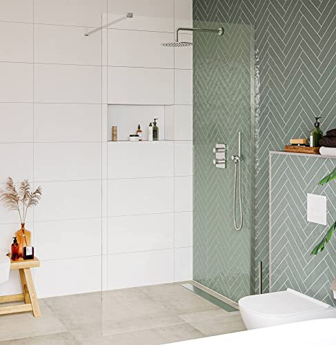 Saqu Modulo Duschwand inkl. Antikalk 90x210 cm - Walk in Dusche mit Stabilisator - NANO Glas Duschtrennwand Badewanne Duschwand Aluminium