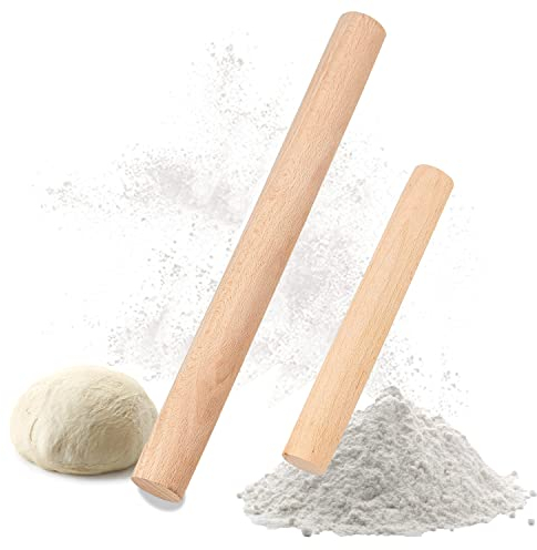 2 Stück Teigroller Buchenholz - Nudelholz Holz, Teigroller Holz Klein, Umweltfreundliches Französisches Nudelrolle Holzteigroller, Rolling Pin für Pizza, Fondant, Kuchen, Kekse