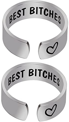 Eilygen Best Bitches Ring Set Stainless Steel Adjustable Rings Friendship Jewelry Gift for BFF Sisters Bestie (Best Bitches Ring Set silver)
