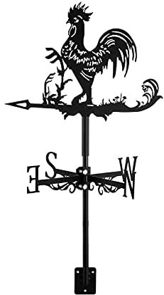 Dyna-Living Gallo meteorologico con galline, scacciapensieri in acciaio inox Cockerel Weathervane retrò, mini banderuola decorativa per indicatore di vento e tetto da giardino, colore nero