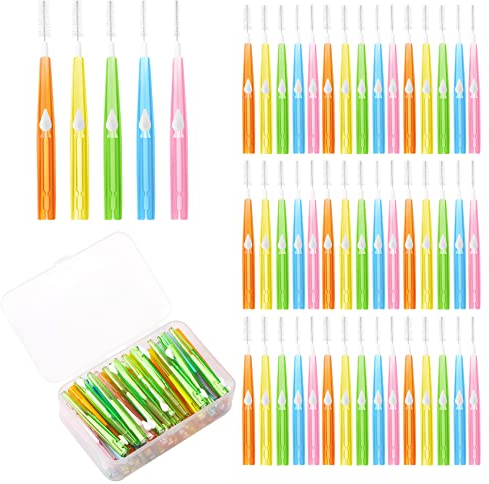 Annhua 50 Stück Abgestufte Interdentalbürsten, Push-Pull Interdentalreiniger mit Aufbewahrungsbox (Orange, Gelb, Rosa, Grün, Blau)
