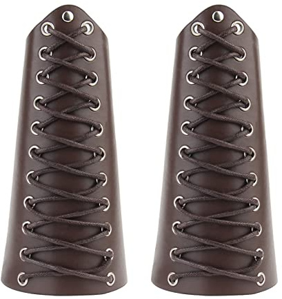 Leather Arm Gauntlets Viking Bracer Leather Wristband Medieval Costume Men Wide Knight Cuffs Viking Archery Guards Adjustable Wrist Guard for LARP, Cosplay Costume (Brown)