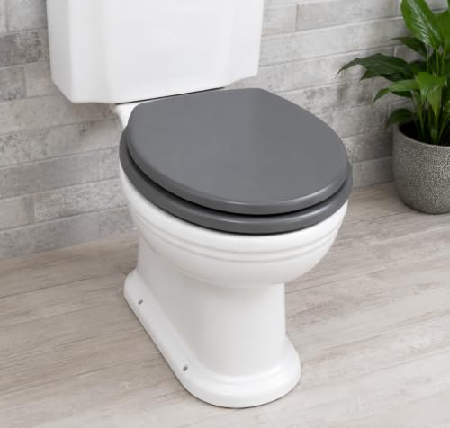 Marco Paul Lunette de toilette ovale universelle en bois gris avec charnières et charnières de rechange pour maisons occupées, bureaux et toilettes Gris 45,7 cm