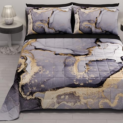 PETTI Artigiani Italiani - Copriletto Piazza e Mezza Estivo 220x260cm 100 g/m² Double Face, Trapuntino Piazza e Mezza Primaverile, Trapunta Leggera, Marmo Grigios, 100% Made in Italy