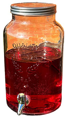 Glass Drinks Dispenser Tap 5.5L Metal Screw Top Lid Juice Cocktail Serving Party