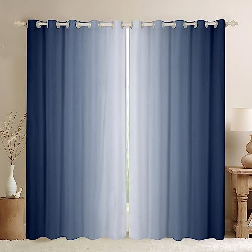 Homemissing Navy Blue and White Darkening Drapes Gradient Style Curtains for Bedroom Living Room For Kids Women Men Ombre 30%-50% Blackout Curtains Geometric Window Treatments W66*L90