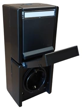 N&L Aufputz- / Feuchtraum- Steckdose 2-fach senkrecht – IP55 – Strahlwassergeschützt - Klappdeckel mit Beschriftungsfeld – 230V/16A – Ideal für Keller, Garage und Schuppen – Made in Germany – schwarz