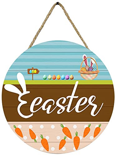 Osterkranz mit Hase Künstliche Ostern Kranz Tür Wanddeko Wandbehang Rund Ostern Holz Hängeschild Heimdeko Wanddeko Festival Atmosphäre Türschild Osterkranz mit BuntOstereiern Blumen Türkranz