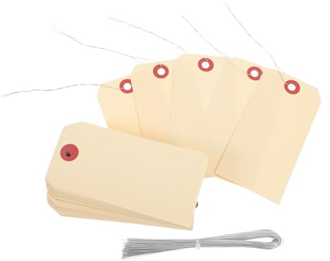 Healvian 100 Stück Manila Etiketten mit Eisendraht Stabile Blanko Versandanhänger für Verpackungen Braune Preisschilder zum Beschriften und Aufhängen
