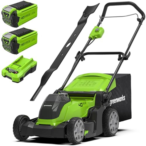 Greenworks 40V Kabelloser Akku Rasenmäher für Flächen bis zu 500 m², 41 cm Schnittbreite, 50-Liter-Sack Plus Zwei 40 V 2Ah-Akkus mit Ladegerät-G40LM41K2X + Greenworks Original 41cm Ersatzmesser