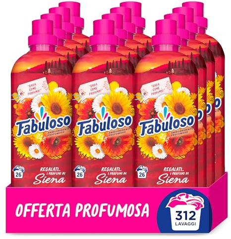 Fabuloso Ammorbidente Concentrato I Regalati l'Italia con Profumi di Siena 12x585ml | Fragranza che Dura per Settimane* | Fragranza Attivata dal Movimento | 312 Lavaggi