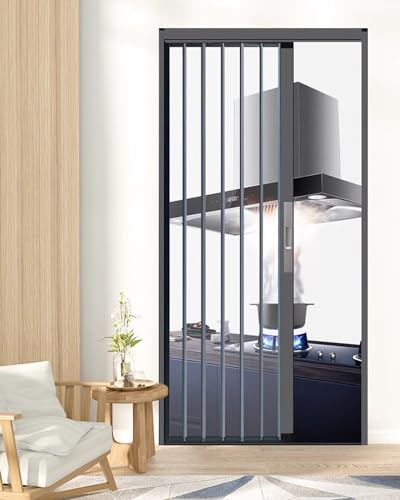 Falttür Transparente Platten-Ziehharmonika-Tür mit Schloss, Magnetische Falttüren Aus Aluminium und Acryl Innen Schwarz für Schlafzimmer/Speisekammer, Benutzerdefiniertes Format(Size:30x80in(76.2x203.