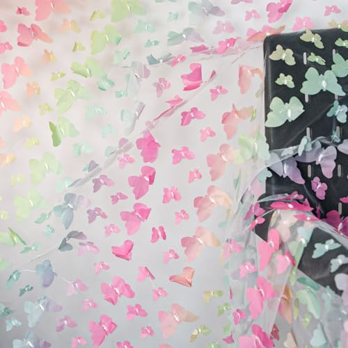 URROMA Bunter Schmetterlings-Stickerei, Spitzenstoff, 91 cm, Schmetterlings-Spitze, Netzstoff, Tüll-Spitze für selbstgemachte Hochzeitskleider, Kostüm-Accessoires, Schleier, Heimdekoration