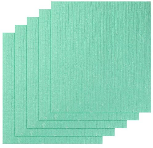 Uxcell Reusable Swedish Dishcloths for Kitchen, Absorbent Cellulose Sponge Dish Cloths, Washable, No Odor, Lint Free, 18 x 20 cm Mint Green Pack of 5