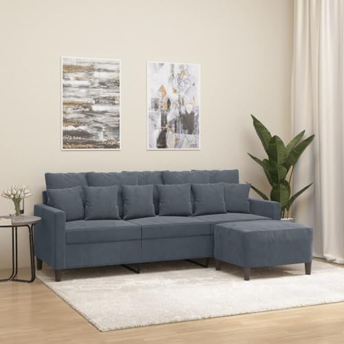 Willood 3 Sitzer Sofa mit Hocker Dunkelgrau 180 cm Samt