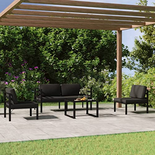 WEMYUFURN 5-TLG. Garten-Lounge-Set mit Kissen Aluminium Anthrazit, Outdoor-Sitzgruppe, Terrassen-Lounge-Set, Garten-Couchgarnitur - Wetterbeständig, Komfortabel - für Terrasse, Garten und Balkon