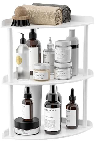 Sezanrpt 3-stufig Acryl Eckregal Organizer Lagerung 24x24x40cm, Weiß Countertop Eckregal für Badezimmer, Küche, Schlafzimmer, Büro, Arbeitszimmer