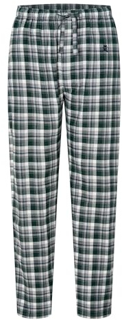 El Búho Nocturno Pantalón Pijama Hombre Largo - Algodón 100% Franela Invierno o Mezcla Tela Otoño - Bolsillos Bragueta Abierta Parte Abajo Sueltos Ropa Dormir - 100% Algodón, Verde 8896, L