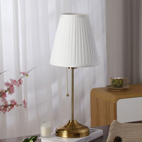 Jadssox 52 cm Tischlampe mit Gold-Finish, Schreibtischleuchte aus Stoff, Nachttischlampe, Lesebeleuchtung, Schreibtischlampe mit Zugkettenschalter, E27-Desktop-Nachttischlampen für Wohnzimmer, Heimbür
