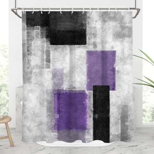 AAtter Purple Shower Curtain Black White and Grey Abstract Dark Lavender Lilac Gray Silver Ombre Plum Violet Art Aesthetic Geometric Home Bathroom Decor Bathtub Set with 12 Hooks, 60x72 Inch, Modern