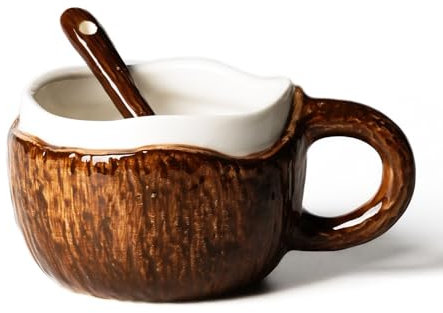 JUOPZKENN Tasses en Forme de Coquille de Noix de Coco, Tasse en Céramique Tasses en Forme de Noix de Coco Tasses en Noix de Coco Tasses pour Cocktails Tasses Marron Verres de