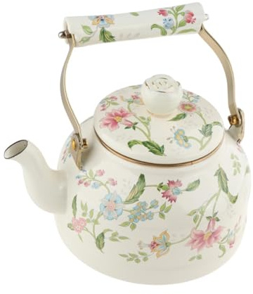 KESOTO 2,5 L Emaille Teekessel für Wasser Und Tee, mit Deckel Und Praktischem Griff, Blume