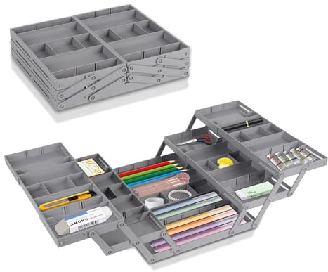 Schubladen Organizer System Verstellbar Faltbar, 3 Stufige Expandable Schubladen Organizer, Faltbare Desktop Organizer Box Werkzeug Aufbewahrung für Schreibtisch Schminktisch Büro Küche(Doppelreihig)