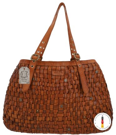 Gusti Leder Demery Schultertasche Damen – Geflochtene Leder Tasche Braun, Vintage Shopper & Crossbody