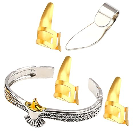 ibasenice Metall Daumenplektren und Fingerplektren Verstellbar für Gitarre und Bass mit Goldenem Armband Finger und Nagelschutz