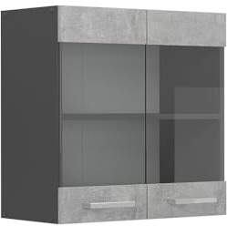 Vicco Küchenglasschrank R-Line, Beton, 60 cm | 2 Türen · 1 Einlegeboden · Tiefe – 31 cm · ✓ Frei kombinierbar · ✓ Alles im Blick