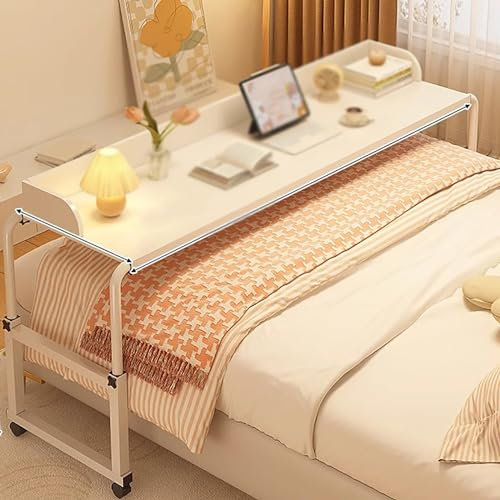 Verstellbarer Betttisch mit Rollen – Mobiler höhenverstellbarer Nachttisch für Kingsize-Bett – Vielseitiger Überbetttisch für den Heimgebrauch, bequem und tragbar