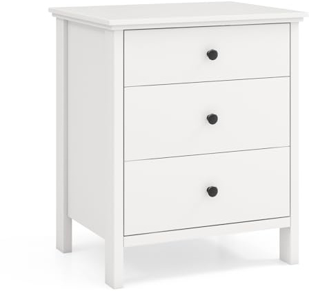 COSTWAY Bedside Table with 3 Drawers, Wooden Nightstand Sofa Side Table with Storage, Modern Bedside Cabinet Drawer Chest Accent End Table for Living Room Bedroom, 56x45x66cm (1, White)