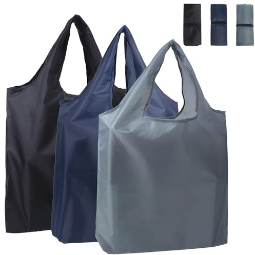 3pcs Storage Folding Shopping,washable lightweight bag Bag, shopping bags,Suitable for daily outdoor ladies men shopping bags foldable Black, navy, grey