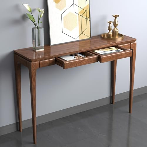 Consola Elegante de Madera de Nogal con 2 cajones, Moderna y Sencilla, para recibidor, Sala de Estar, Hotel - 1 Pieza, 137 cm de Largo x 35 cm de Ancho x 84 cm de Alto