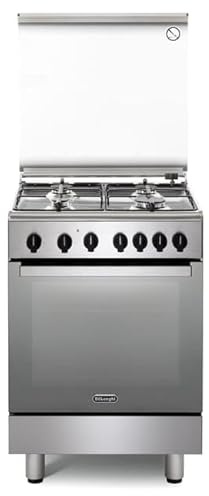 De'Longhi DGX 64 LSG Cuisine à Gaz, 60 cm, Four électrique multifonction avec grille, 4 brûleurs, ligne design, couleur inox, classe énergétique A