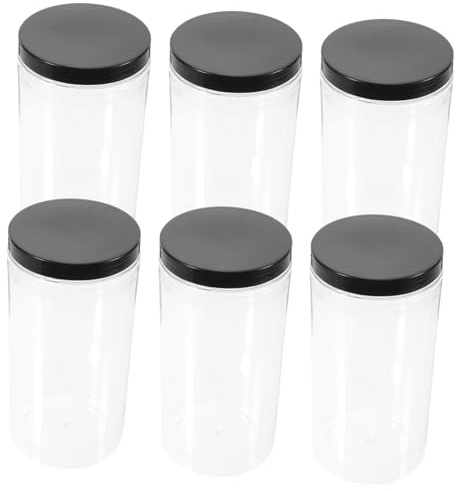 Cabilock 6 pièces Lot de Bocaux de Rangement Hermétiques Plastique Pet Transparent avec Couvercle Noir Conservation Alimentaire Étanche pour Céréales Miel et Cuisine Pots Réutilisables