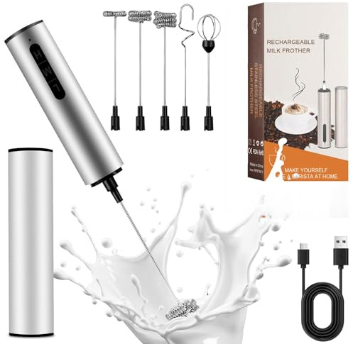 Handmixer Elektrisch USB, Milchaufschäumer mit 3 Geschwindigkeiten und 5 Aufsätzen, Tragbarer Eierquirl für Kaffee, Matcha, Sahne und Eier, Leicht zu Reinigen