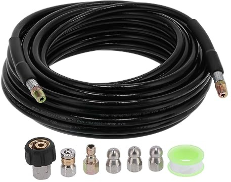 PODSJD Sonda sturatubi per idropulitrice K2 - Kit Pulizia fogne 30m, Tubo Resistente 1/4 NPT - Rimuove ostruzioni, Adatto a Pompe Fino a 5800, Compatibile con Pistola e bocchelli