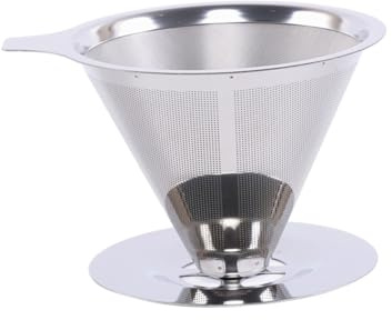 SEWACC Filtre à Café Réutilisable Inox Double Couche avec Socle Maille Fine Permanente pour Café Filtre Cône Facile à Nettoyer