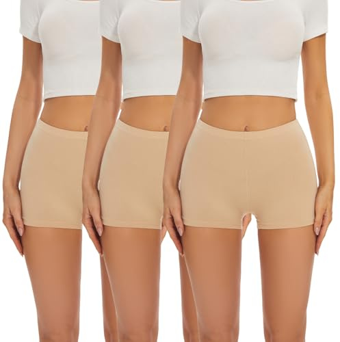 SIHOHAN Boxer Femme Coton Shorty Anti Frottement Cuisse Femme Short sous Robe Femme Culotte sans Couture Calecon avec Entrejambe Large Coton(3 x Beige,L)