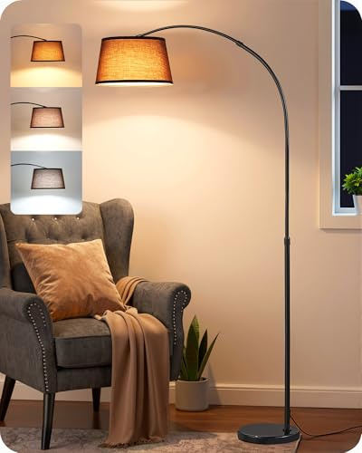 EDISHINE Lampada da Terra per Soggiorno, Altezza Regolabile 143-176 cm, Lampada ad Arco con Testa Rotante, Struttura in Metallo, Telecomando Magnetico, Dimmerabile, Attacco E27 con LED 9W Inclusa