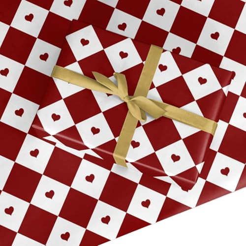 Valentines Wrapping Paper - Red Love Heart Gift Wrap for Anniversary, Wedding, Engagement, Valentine's Day, Birthday - Recyclable Eco Friendly - 2 Sheets (50x70cm)