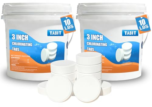 TABIT 20 lbs Chlorine Tablets 3 Inch for Swimming Pools – Slow Dissolving & Long Lasting – 99% Available Chlorine Tri-Chlor – Kills Bacteria & Stops Algae – 2 x 10 lb Buckets