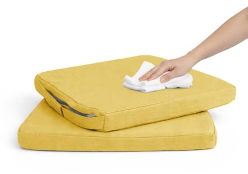 Pack 2 Cojín para silla 42x40x4 cm｜Repelente al agua y fácil de limpiar｜Con cintas de sujeción｜Funda con cremallera desmontable｜Uso interior y exterior｜Ideal para comedor, terraza, jardín u oficina