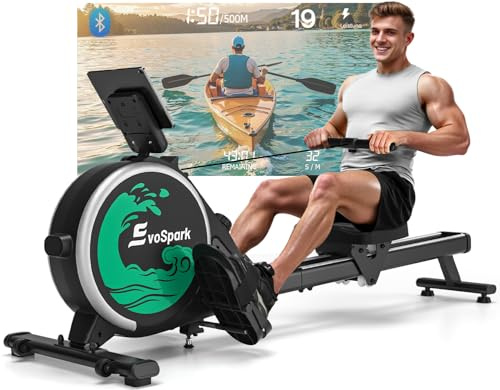 Rowing Machine for Home Gym, EvoSpark Magnetic Rowing Machines 350 LB Weight Capacity - Foldable Rower for Home Use with App Supported, Upgrade to Double Slide Rail